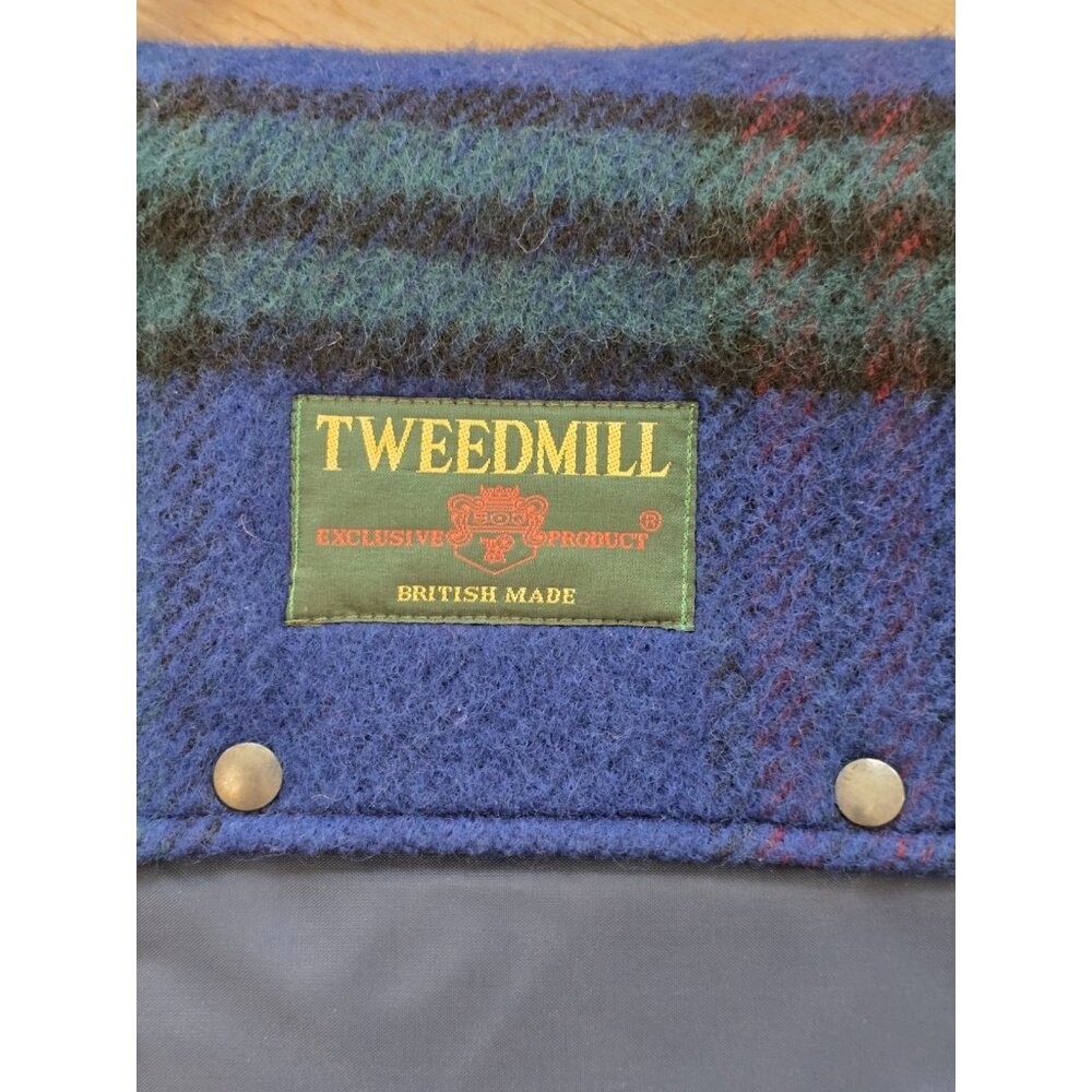 Tweedmill Blue Plaid 100% Wool Waterproof Back Picnic Blanket w Carrying Bag - Picture 2 of 6
